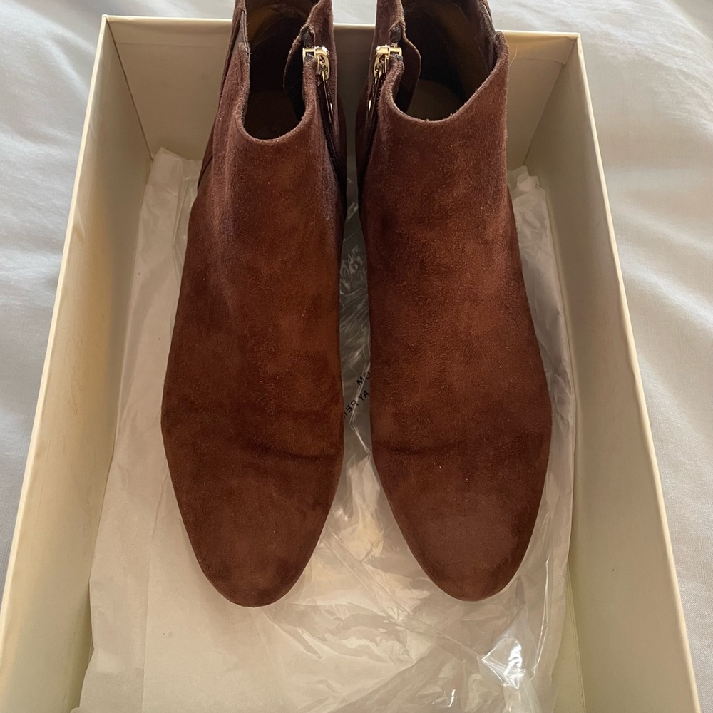Coach brown suede booties wedge heel size 7.5